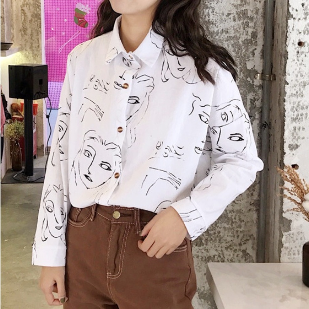 Abstract Face Button Down